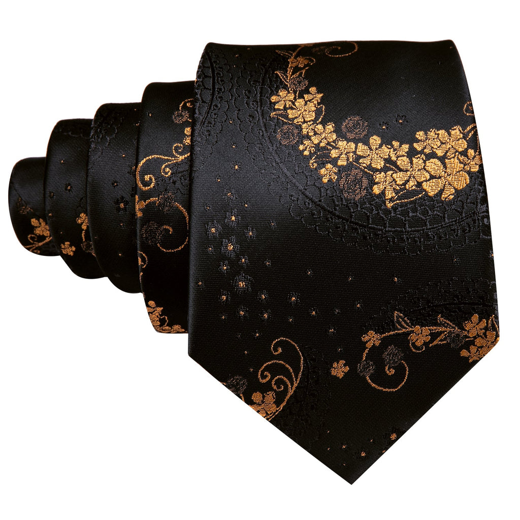 GentCrest Black Floral Tie Hanky Cufflinks Set - Image 5