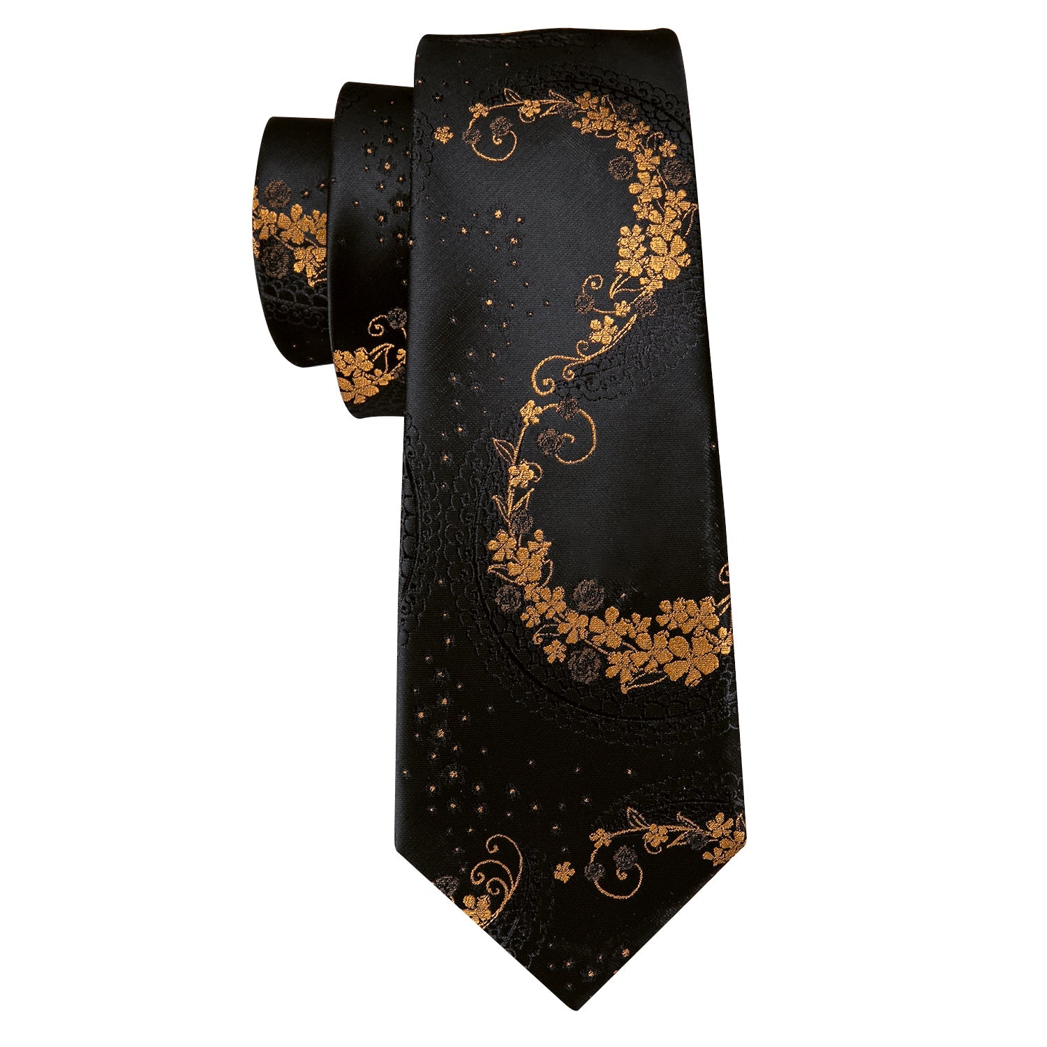 GentCrest Black Floral Tie Hanky Cufflinks Set - Image 7