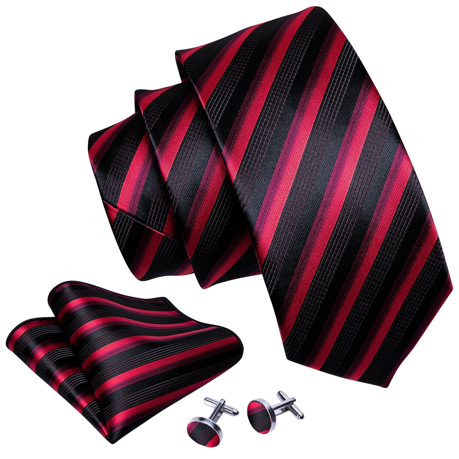 GentCrest Black Striped Tie Hanky Cufflinks Set - Image 7