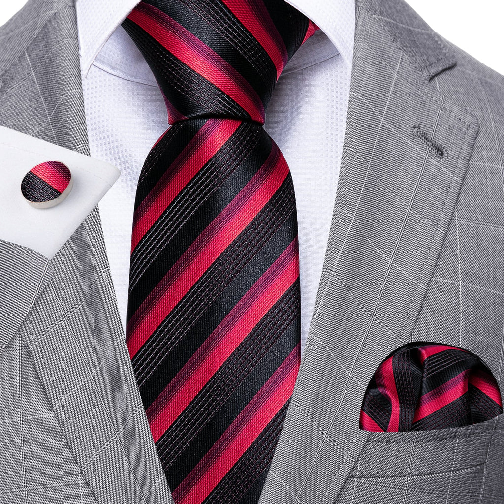GentCrest Black Striped Tie Hanky Cufflinks Set - Image 2