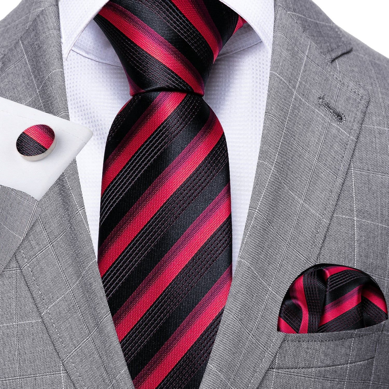 GentCrest Black Striped Tie Hanky Cufflinks Set - Image 2