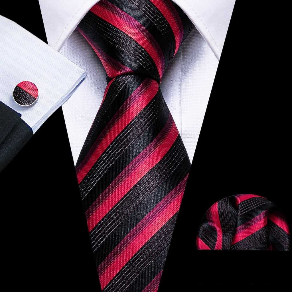 GentCrest Black Striped Tie Hanky Cufflinks Set - Image 1