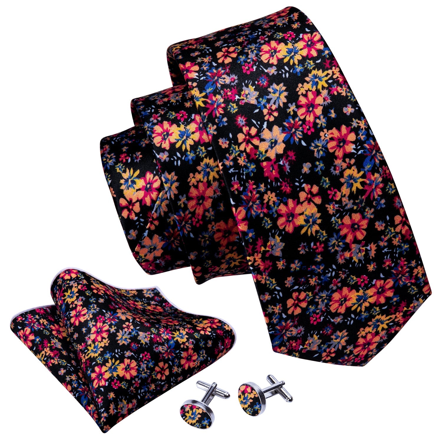 GentCrest Black Floral Tie Hanky Cufflinks Set - Image 4
