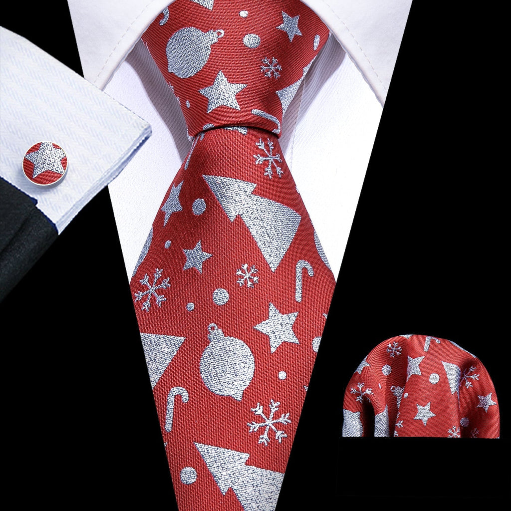 Snow Decorations In Red Silk Tie Set - GentCrest