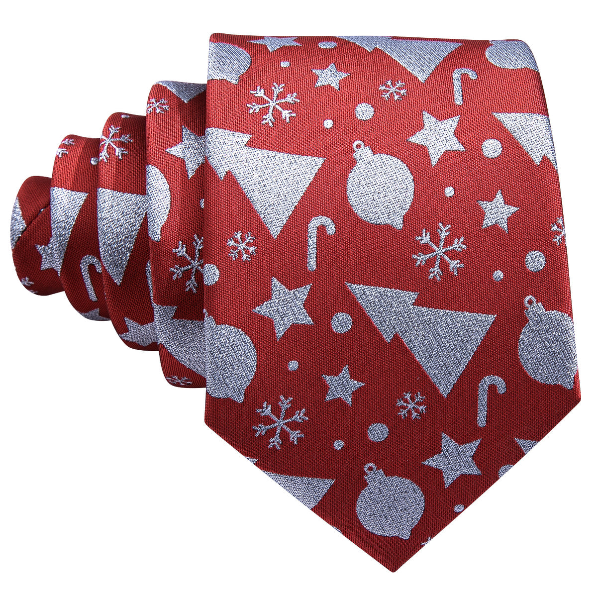 Crimson Red & Silver Christmas Tie, Pocket Square, and Cufflinks Silk Tie Set - GentCrest - View 3