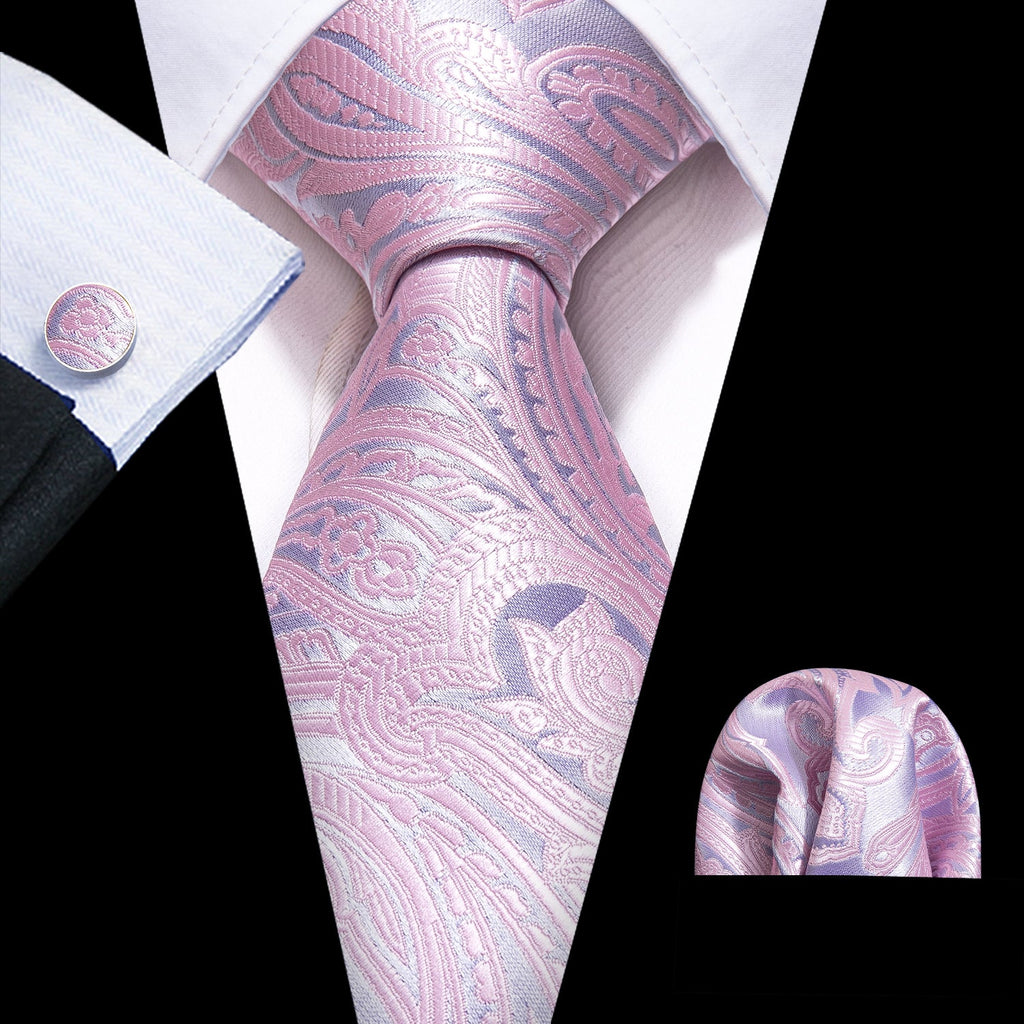 GentCrest Pink Paisley Tie Hanky Cufflinks Set - Image 1