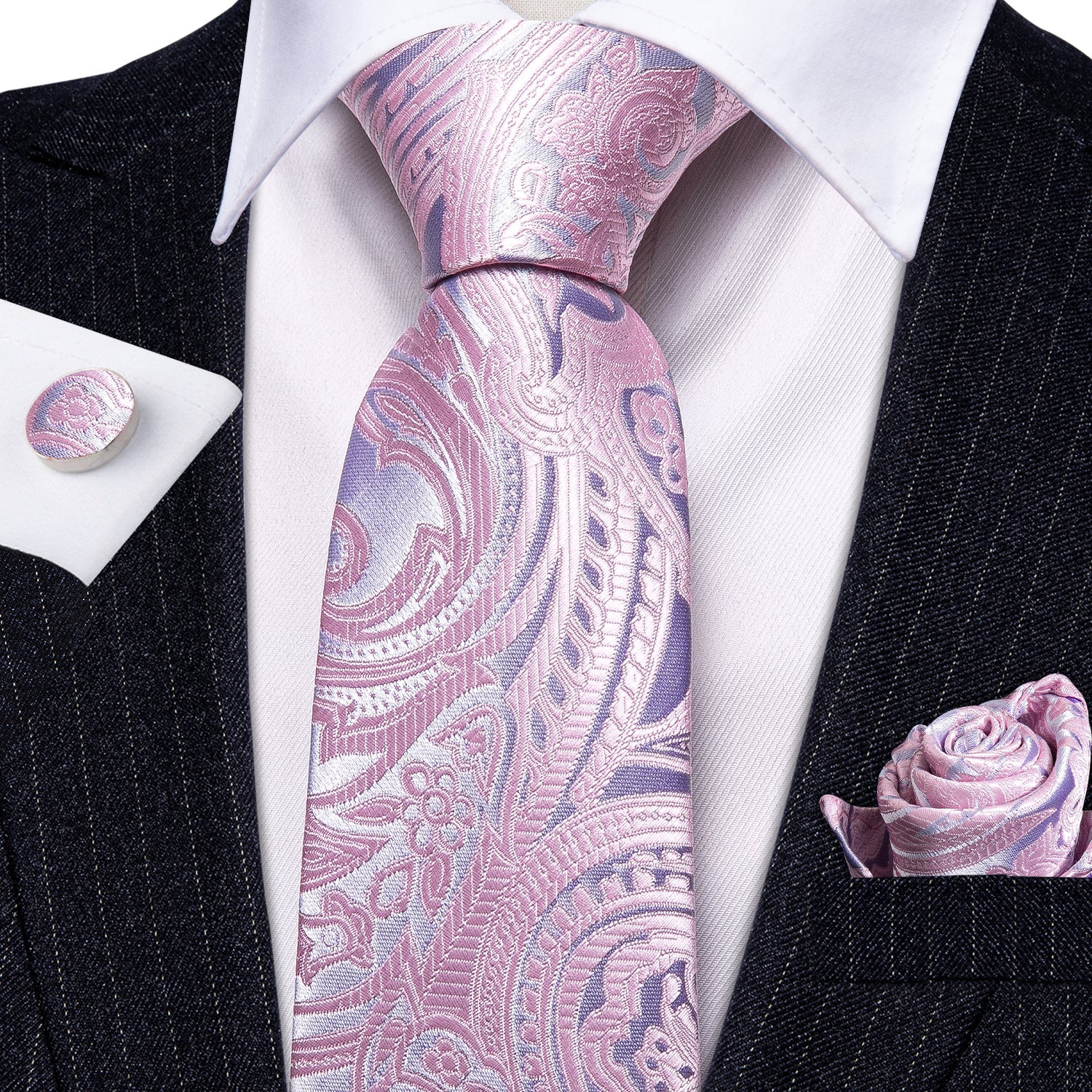 GentCrest Pink Paisley Tie Hanky Cufflinks Set - Image 2