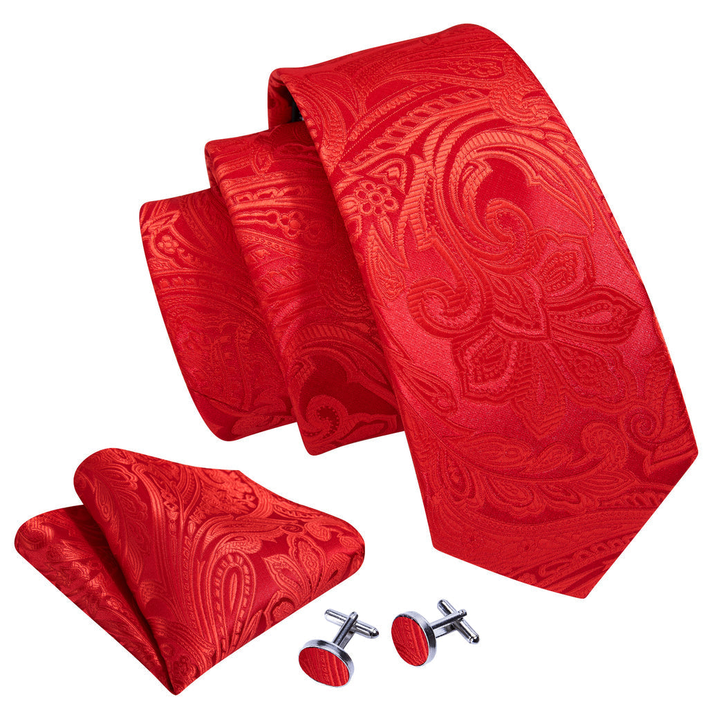 Red Paisley Silk Tie Set - GentCrest - View 4