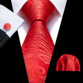 Red Paisley Silk Tie Set - GentCrest