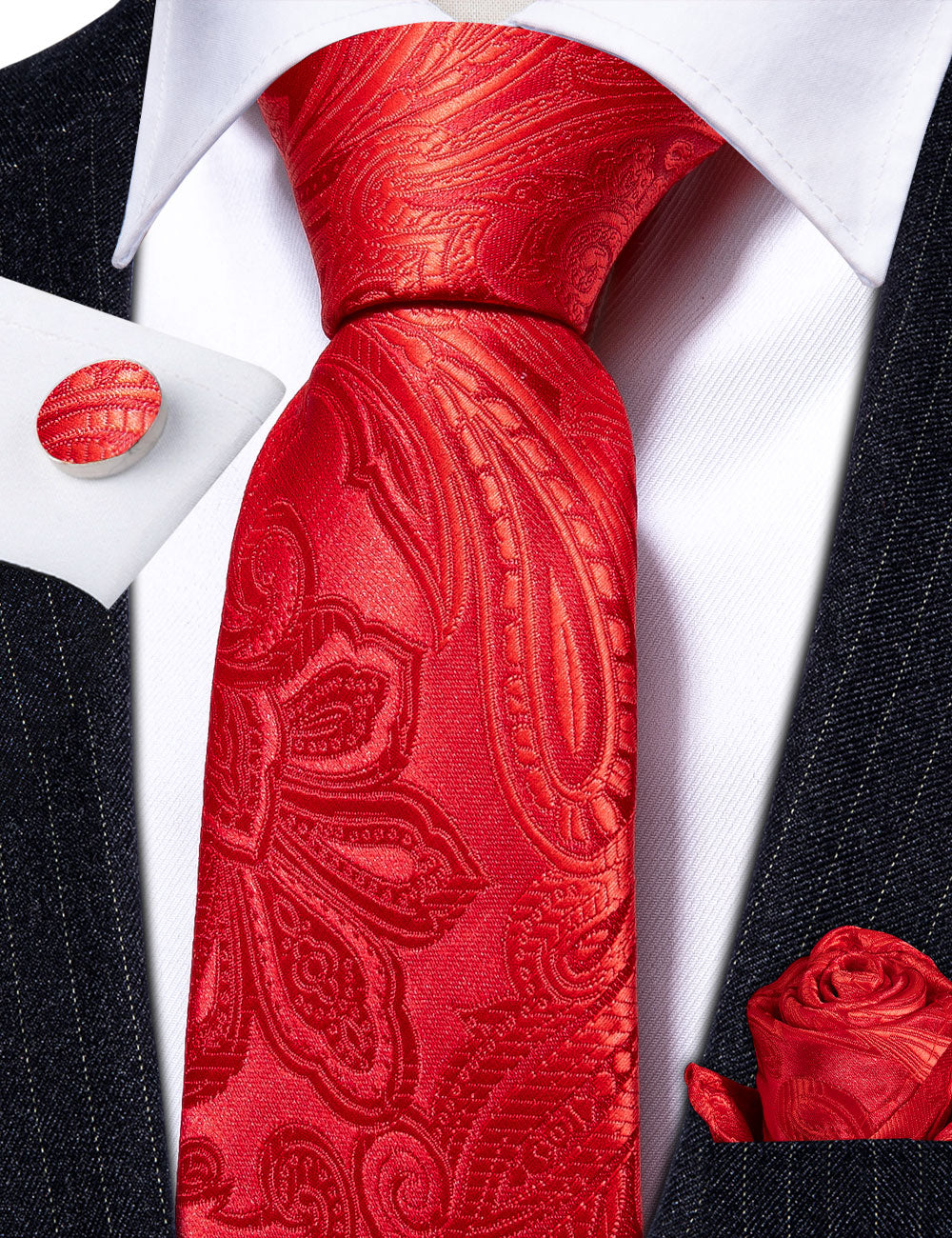 Red Paisley Silk Tie Set - GentCrest - View 3