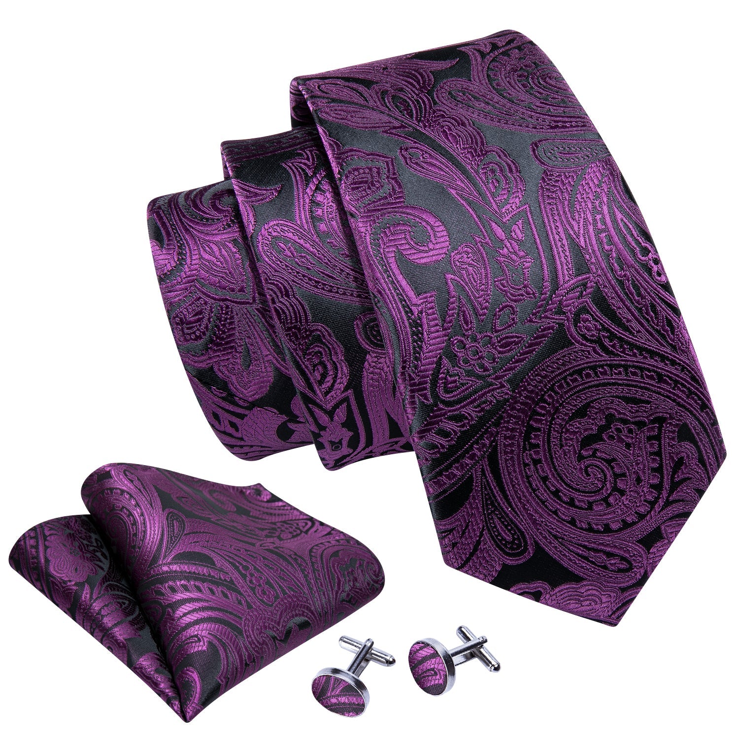 GentCrest Black Paisley Tie Hanky Cufflinks Set - Image 3
