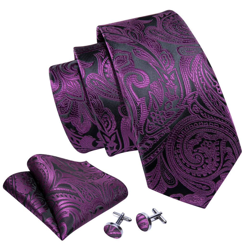 Purple Black Paisley Silk Tie Set - GentCrest - View 5