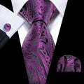 Purple Black Paisley Silk Tie Set - GentCrest