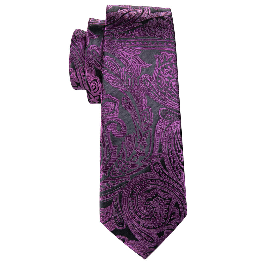 Purple Black Paisley Silk Tie Set - GentCrest - View 6
