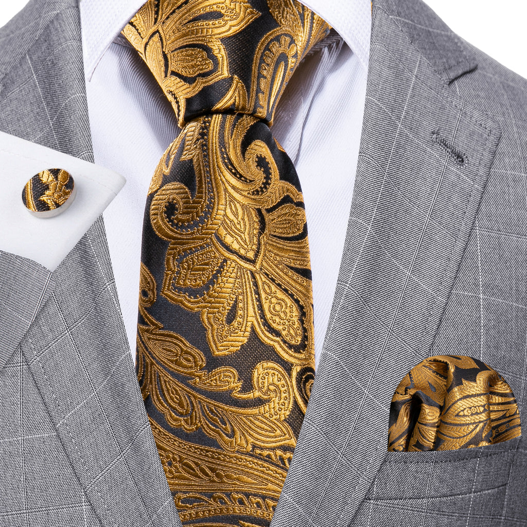 Golden Paisley Silk Tie Set - GentCrest - View 2