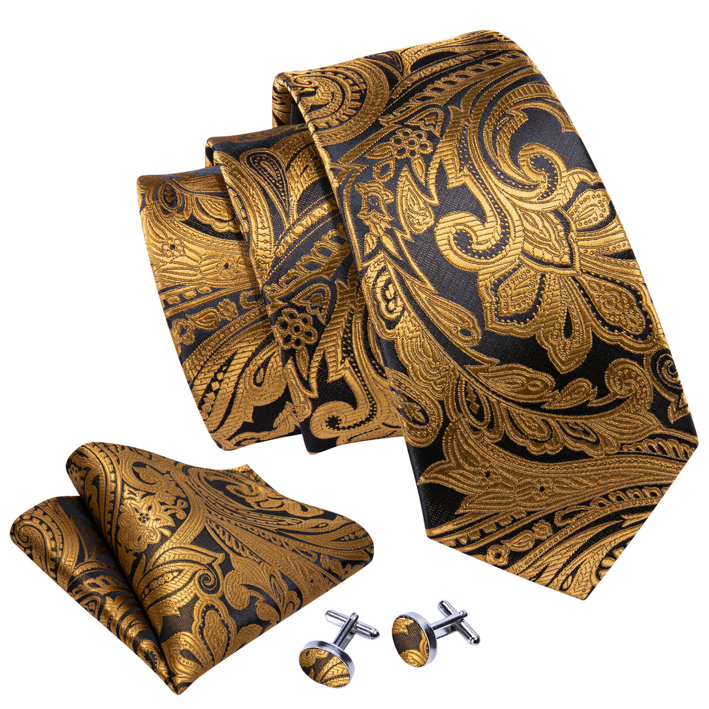 Golden Paisley Silk Tie Set - GentCrest - View 4