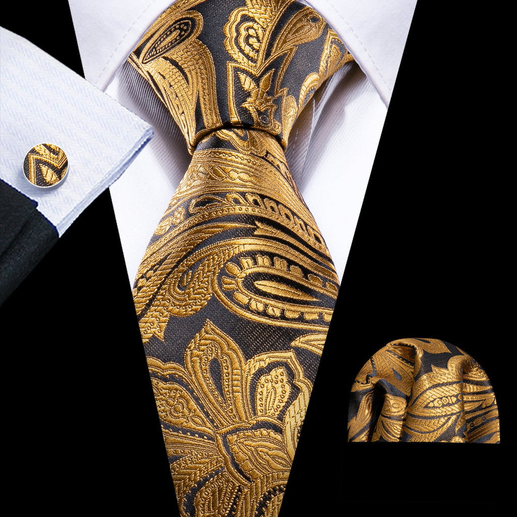 Golden Paisley Silk Tie Set - GentCrest