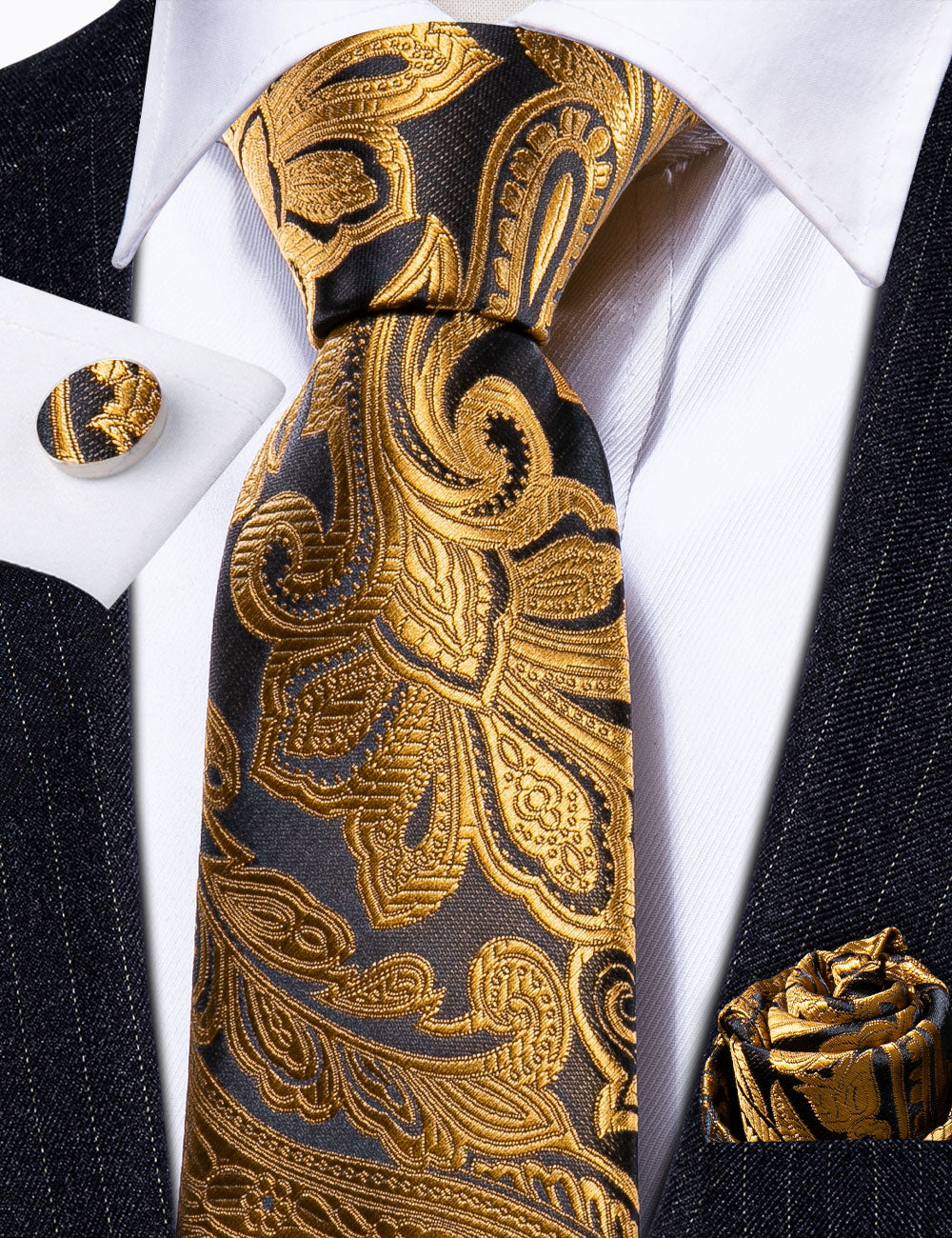 Golden Paisley Silk Tie Set - GentCrest - View 3