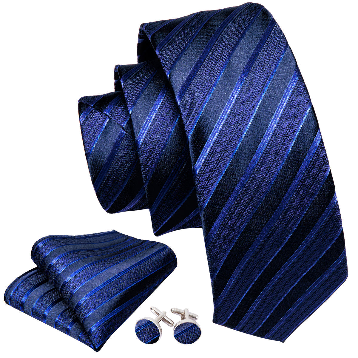 Blue Classy Striped Silk Tie Set - GentCrest - View 6