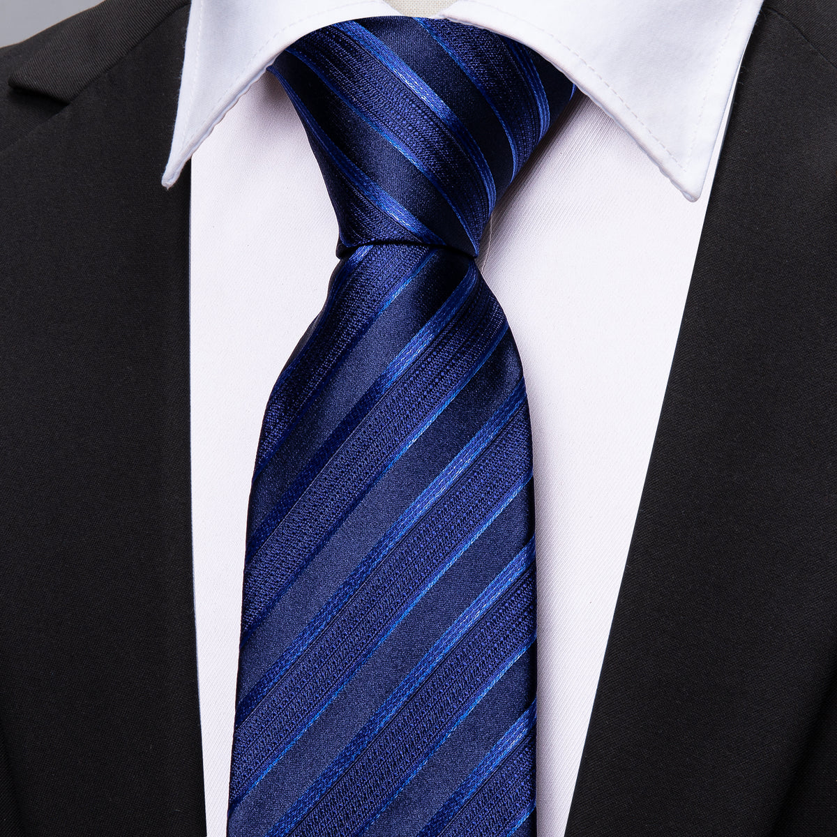 Blue Classy Striped Silk Tie Set - GentCrest - View 4