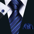 Blue Classy Striped Silk Tie Set - GentCrest