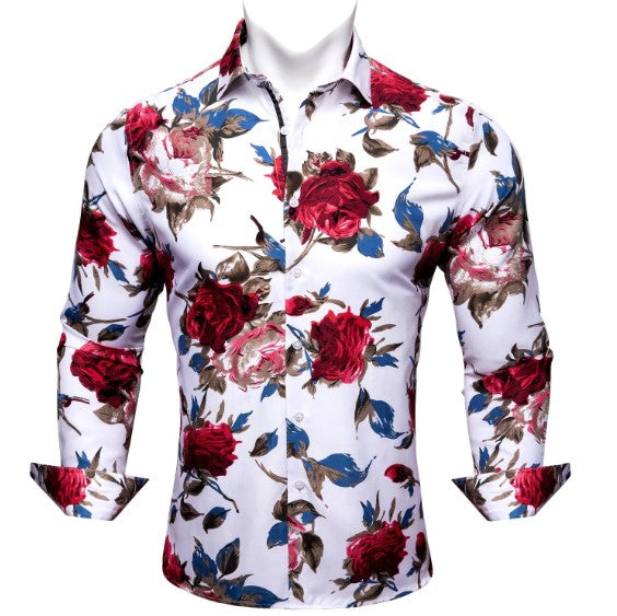 Red, Blue and White Floral Dress Shirt - GentCrest - View 2