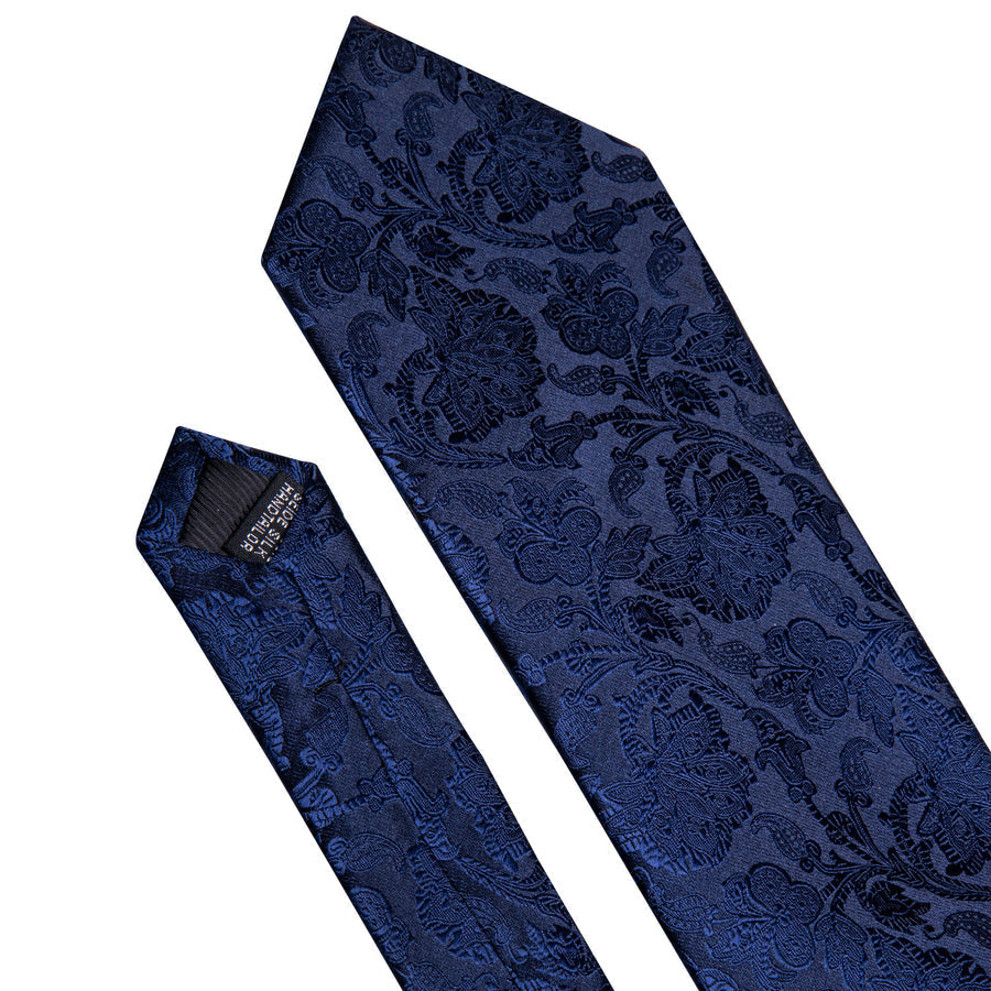 Navy Blue Floral XL Silk Tie Set - GentCrest - View 6