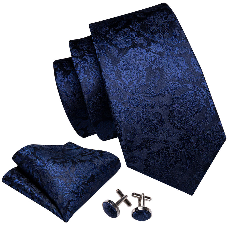 Navy Blue Floral XL Silk Tie Set - GentCrest - View 2