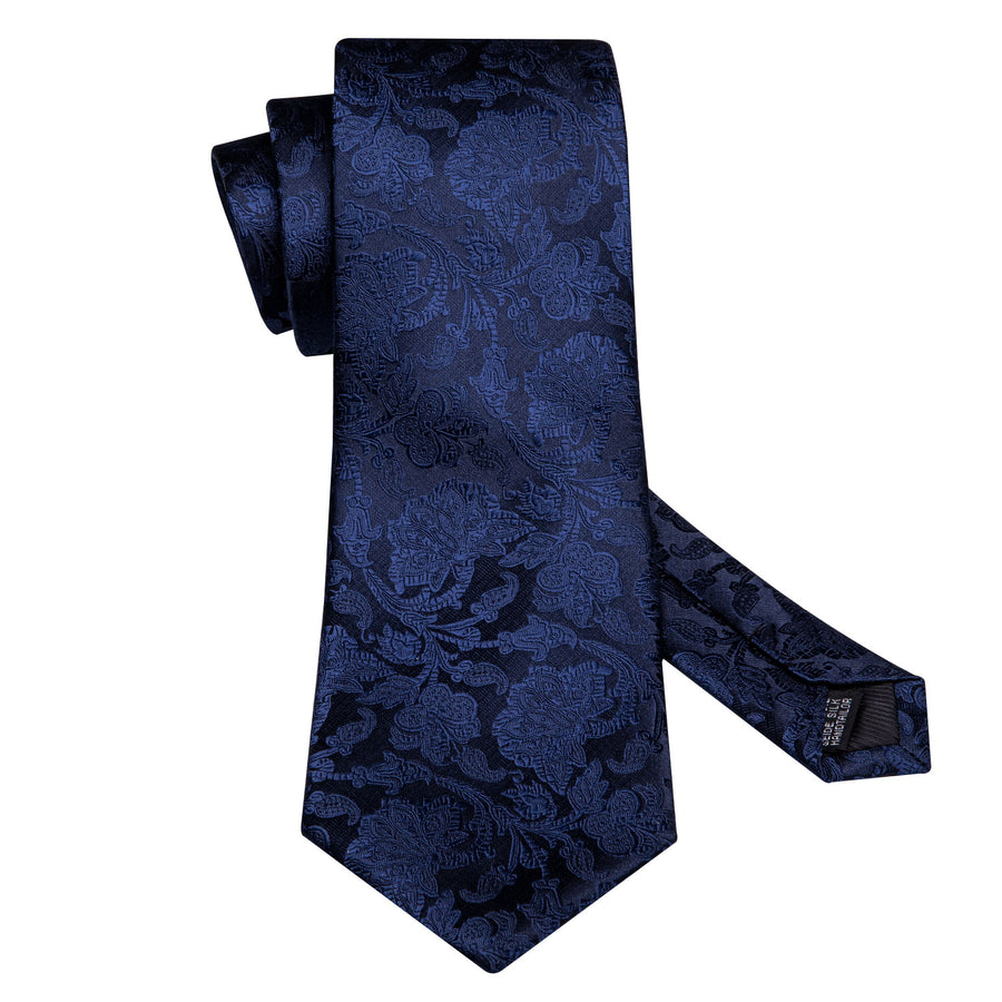 Navy Blue Floral XL Silk Tie Set - GentCrest - View 3
