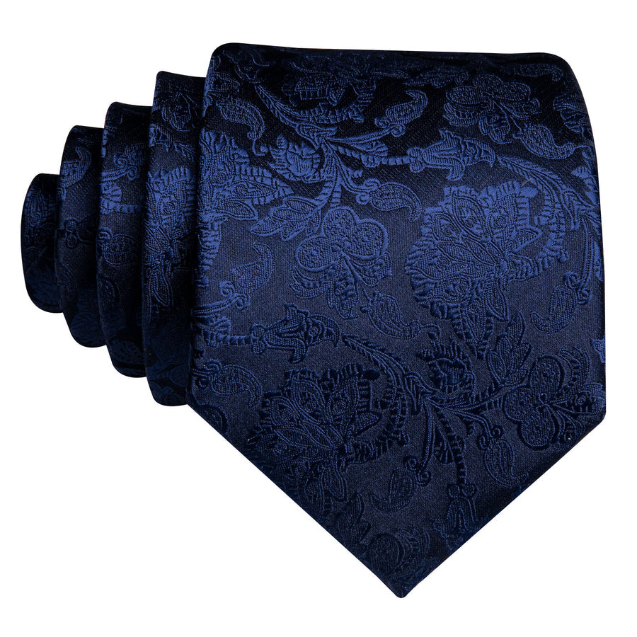 Navy Blue Floral XL Silk Tie Set - GentCrest - View 4