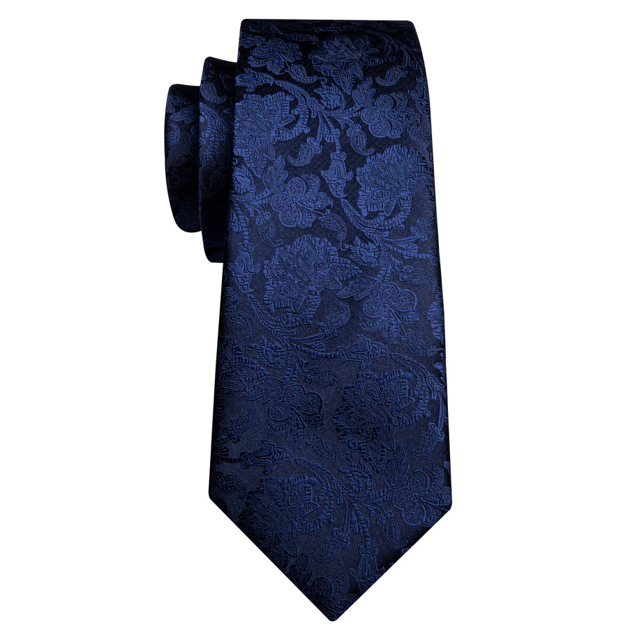 Navy Blue Floral XL Silk Tie Set - GentCrest - View 5