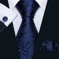Navy Blue Floral XL Silk Tie Set - GentCrest