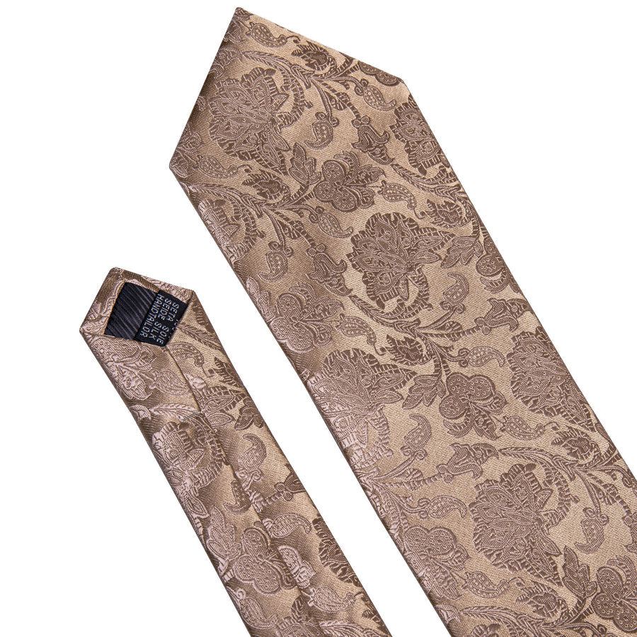 Light Brown Floral XL Silk Tie Set - GentCrest - View 5