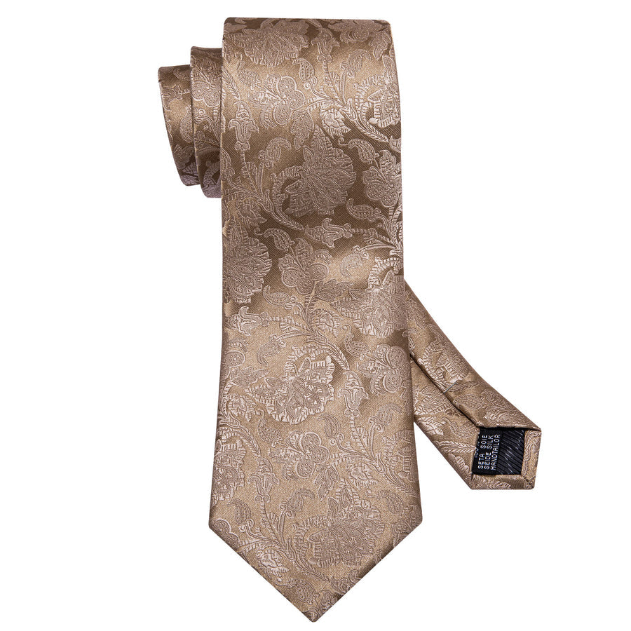 Light Brown Floral XL Silk Tie Set - GentCrest - View 2