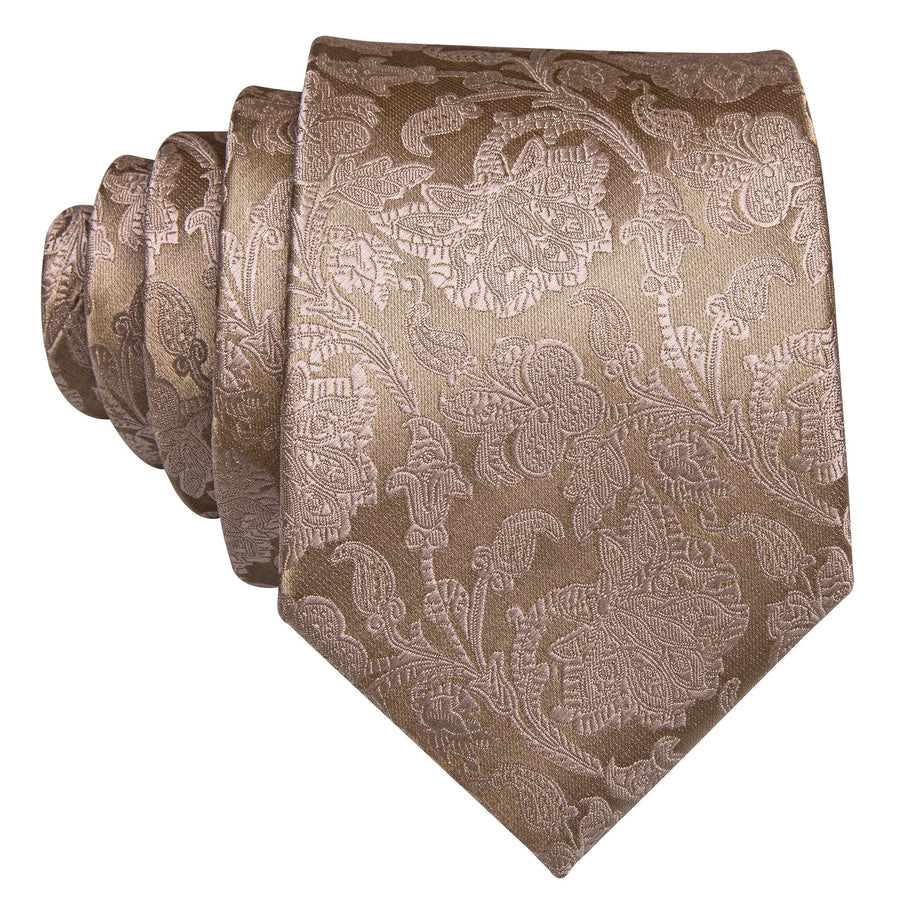 Light Brown Floral XL Silk Tie Set - GentCrest - View 4