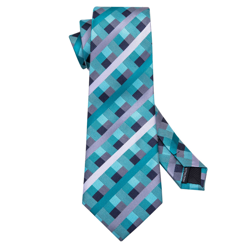 Blue Green Plaid Silk Tie Set - GentCrest - View 4