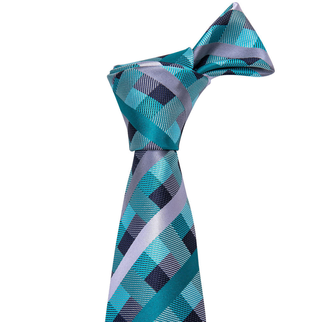 Blue Green Plaid Silk Tie Set - GentCrest - View 2