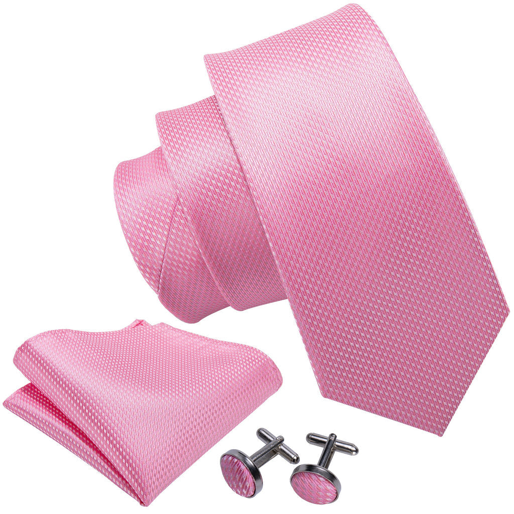 Pink Solid Silk Tie Set - GentCrest - View 3