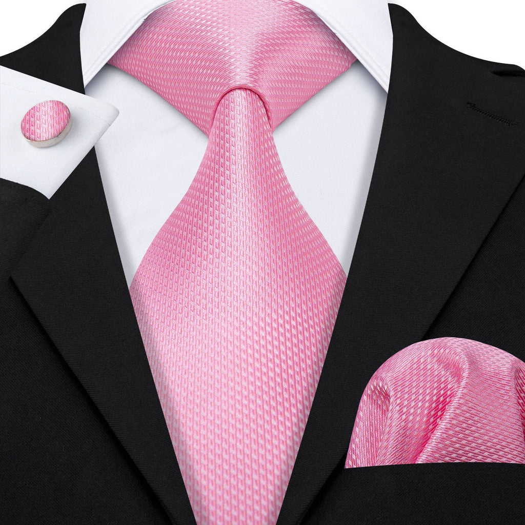 Pink Solid Silk Tie Set - GentCrest