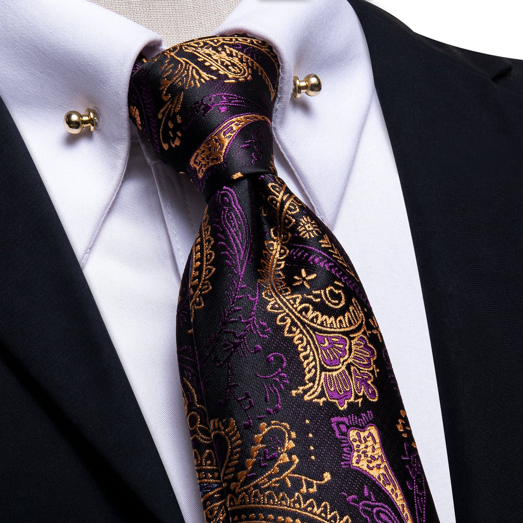 GentCrest Black Paisley Tie with Accessories - Image 1