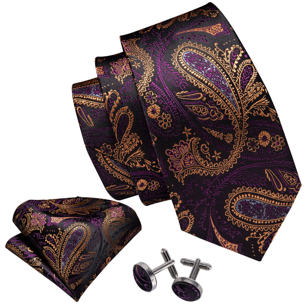 Yellow Purple Silk Tie Set - GentCrest - View 4