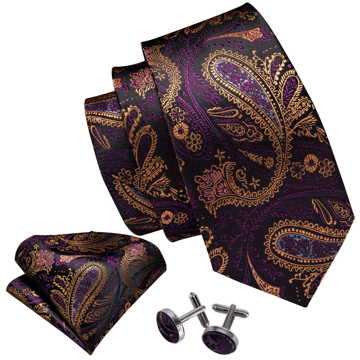 Yellow Purple Silk Tie Set - GentCrest - View 4