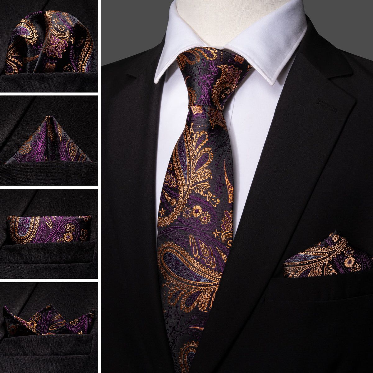 Yellow Purple Silk Tie Set - GentCrest - View 2