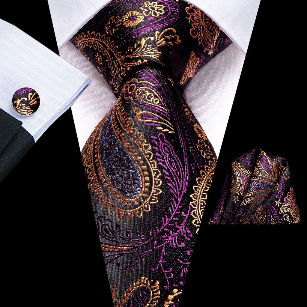 GentCrest Purple Paisley Tie Hanky Cufflinks Set - Image 1