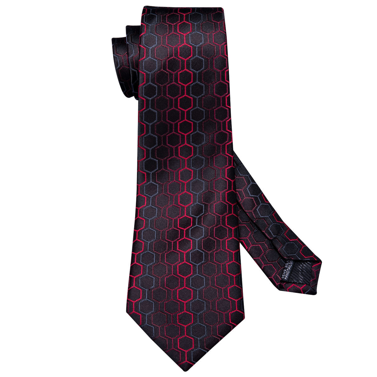 Bold Black and Red Geometric Plaid Silk with Pocket Square and Cufflinks Silk Tie Set - GentCrest - View 5
