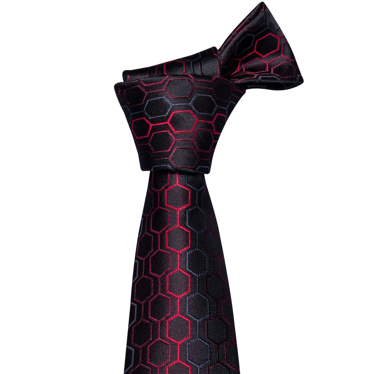 Bold Black and Red Geometric Plaid Silk with Pocket Square and Cufflinks Silk Tie Set - GentCrest - View 3