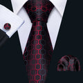 Black Red Geometric Plaid Silk with Brooch Silk Tie Set - GentCrest