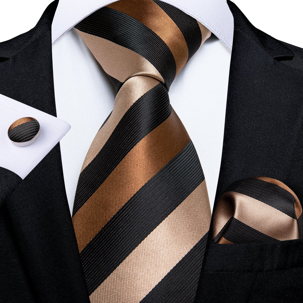 GentCrest Black Striped Tie Hanky Cufflinks Set - Image 1