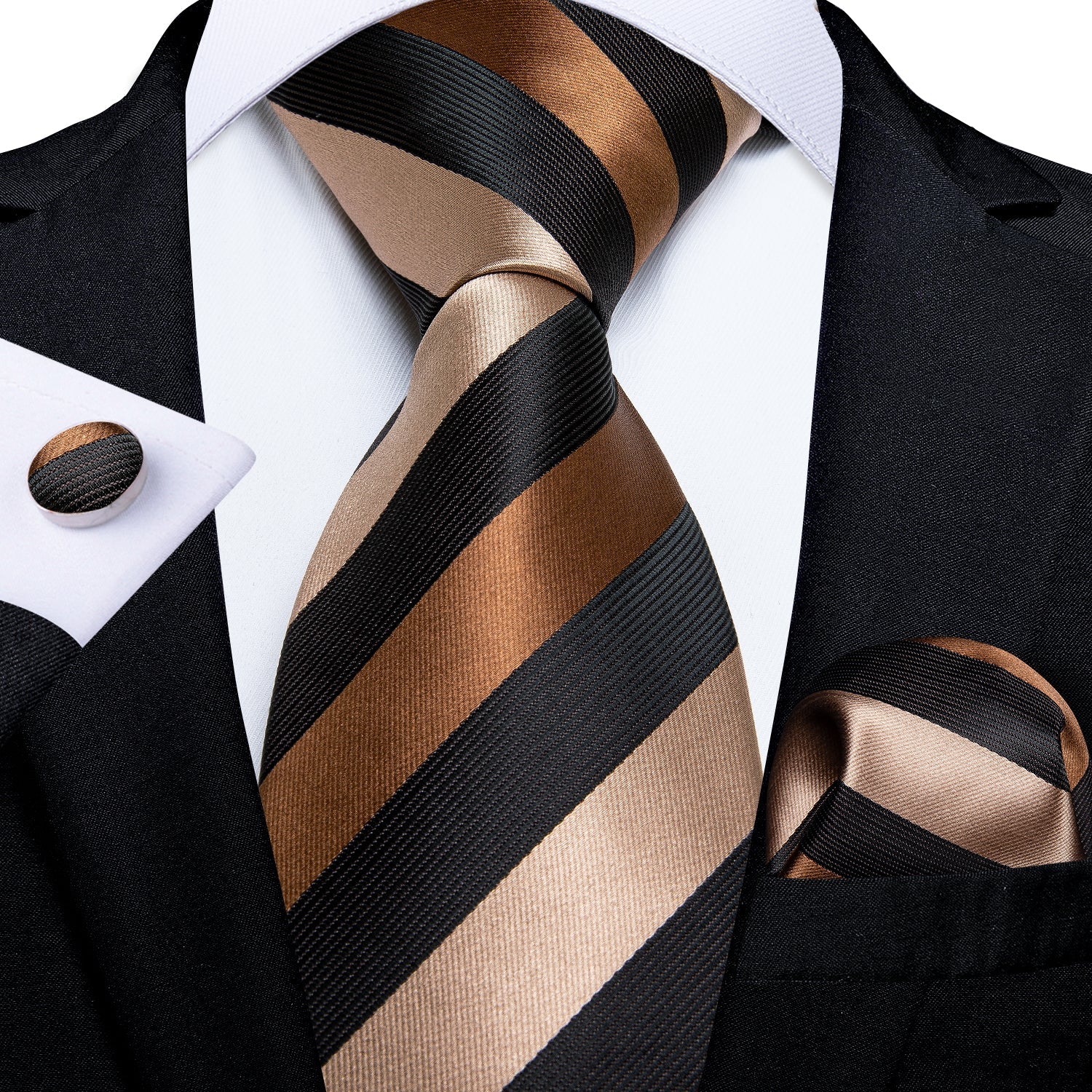 GentCrest Black Striped Tie Hanky Cufflinks Set - Image 1