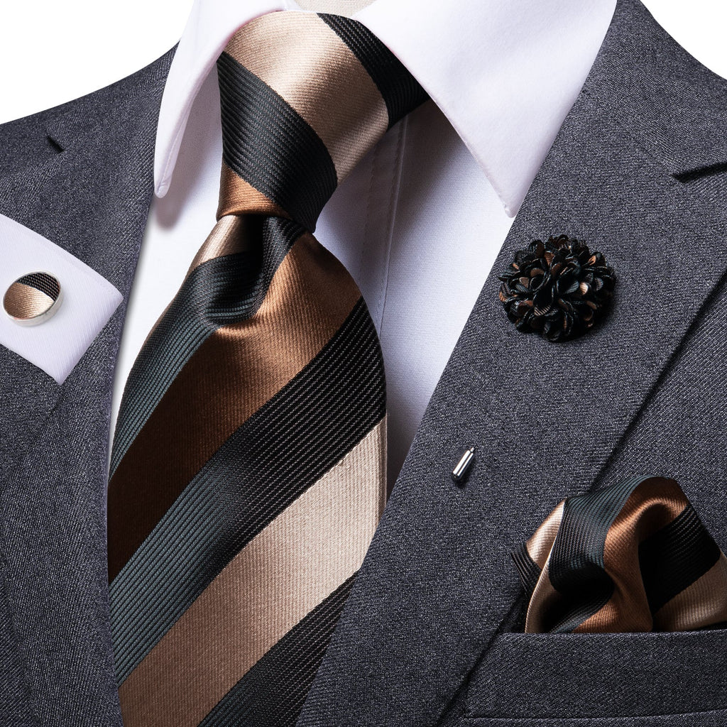GentCrest Black Striped Tie with Lapel Pin - Image 1